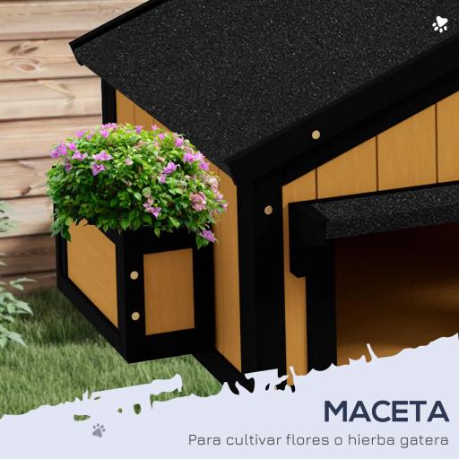 Caseta de Madera de Exterior para Gatos Casa para Gatos Refugio para Gatos de 2 Niveles 96x65x85,5 cm Natural [4]