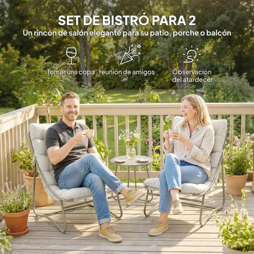 Conjunto de Jardín de 3 Piezas con 2 Sillas Lounge Mesa de Café y Cojines para Exterior Patio Balcón Gris Claro [4]