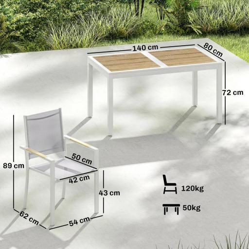 Conjunto de Mesa y Sillas Jardín con Mesa de Plástico PSPC y 6 Sillas Apilables Transpirables para Terraza Patio Blanco [2]