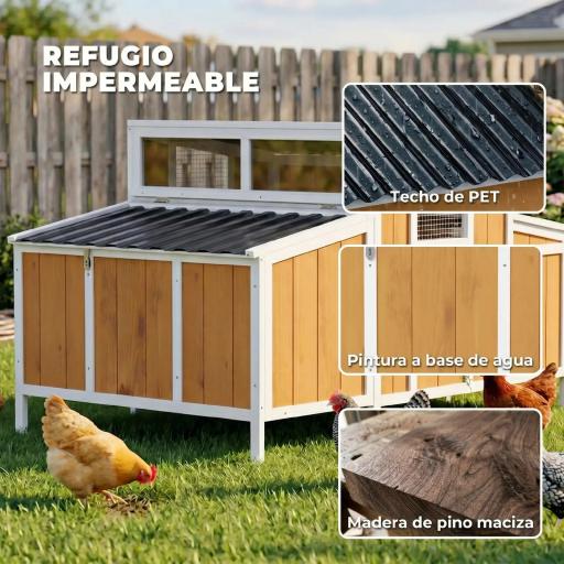 Gallinero para Exterior de Madera 145x90x92 cm para 2-4 Gallinas con Nido Casa Lateral Bandeja Extraíble Amarillo [4]