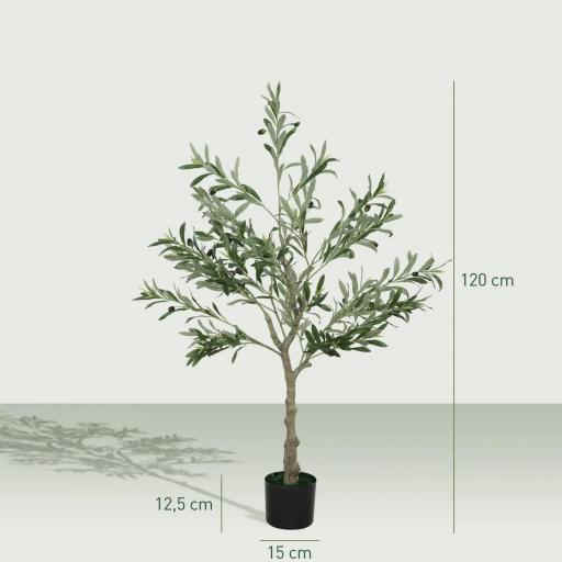  2 Olivos Artificiales 120 cm con Hojas de Seda y 20 Aceitunas Decoración Interior para Hogar Oficina Dormitorio Salón [1]