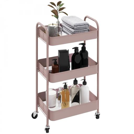 Carrito de Almacenamiento con 3 Cestas y Marco de Acero para Salón Dormitorio Oficina Cocina 45x30,6x79 cm Rosa [9]
