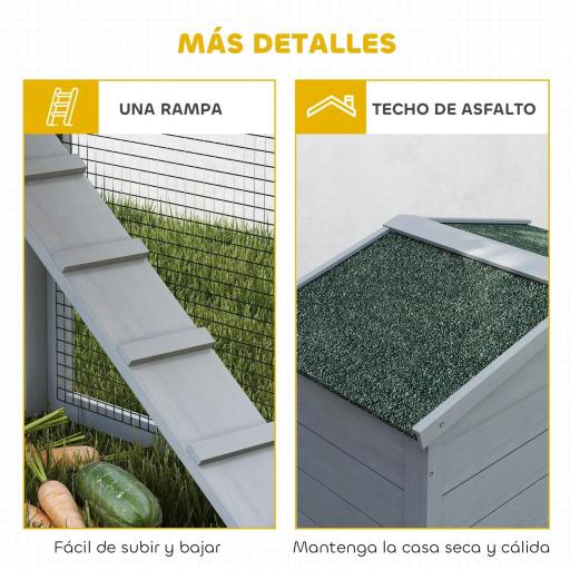 Conejera de Madera de 2 Niveles con Techo Asfáltico Bandeja Extraíble y Escalera para Exterior 150x45x85 cm Gris [2]