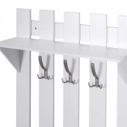 Conjunto de Recibidor de Entrada con Espejo Perchero Zapatero 3 Ganchos Estante y 2 Cajones para Pasillo Blanco [4]