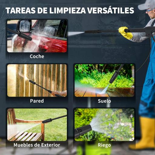 Hidrolimpiadora de Alta Presión 2200W con Accesorios Ángulo Ajustable y Parada Automática 32x32x80 cm Verde y Negro [4]