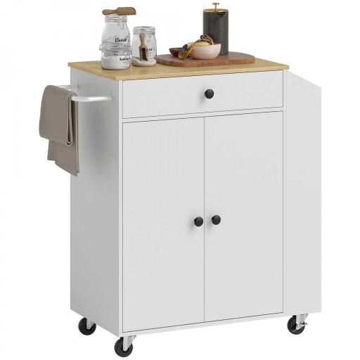 Isla de Cocina con 2 Puertas Cajón Especiero de 3 Niveles Toallero y Estante Ajustable 82x38x86,5 cm Blanco [9]