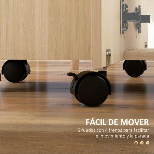 Mesa Plegable con Ruedas y Alas Abatibles Mesa Auxiliar Multifuncional con Almacenaje 120x60x76,5 cm Natural [3]