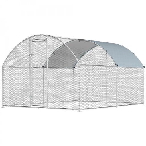 Gallinero para Exterior 2,8x3,4x1,9 m Cubierta de Tela Oxford Anti-UV Impermeable Pestillos para 10-16 Gallinas Plata [9]