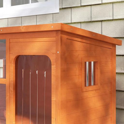 Caseta para Perros Exterior con Techo Asfáltico Abatible Puerta con Cortina y Base Extraíble 90x62x71 cm Madera Natural [7]