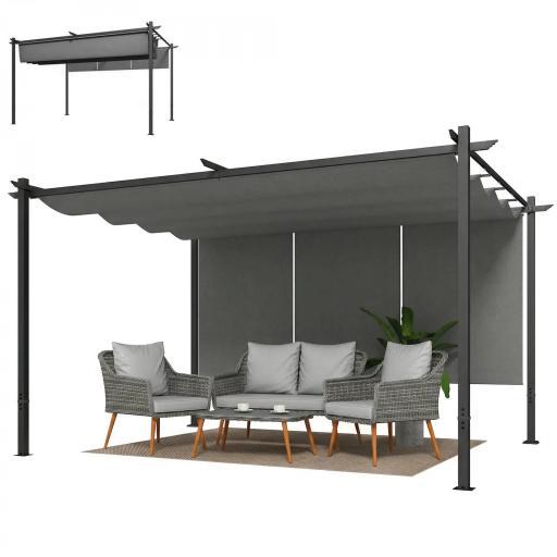 Pérgola de Jardín 4x3 m con Techo Retráctil 3 Laterales Enrollables UPF30+ Cenador de Jardín para Patio Exterior Gris [9]