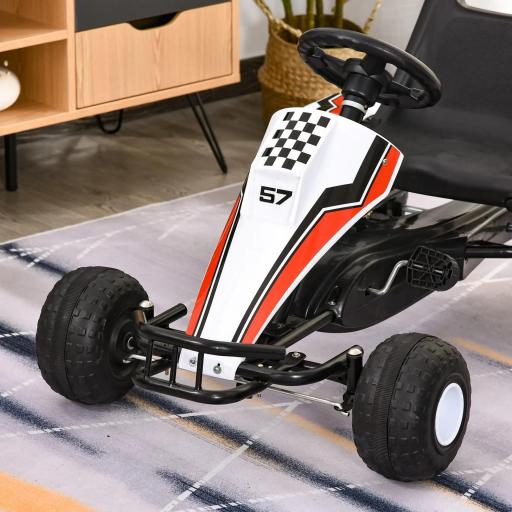 Go Kart a Pedales para Niños de +3 Años Coche de Pedales Infantil con Asiento Ajustable y Freno de Mano 104x66x57 cm Blanco y Negro [7]