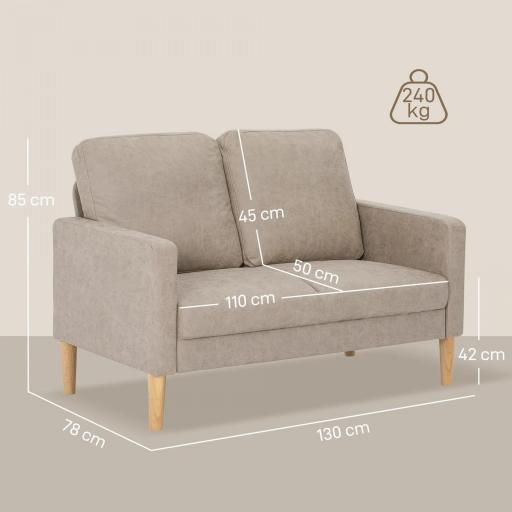 Sofá de 2 Plazas Tapizado en Microfibra con Patas de Madera Reposabrazos 130x78x85 cm Crema [1]