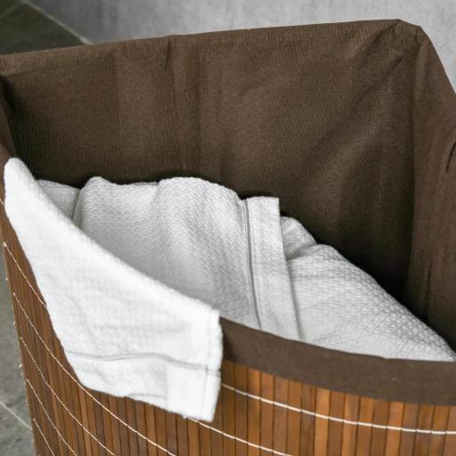 Cesto para Ropa Sucia de Bambú Capacidad de 55L Cesta para la Colada en Forma de Abanico 38x38x57 cm Marrón [5]