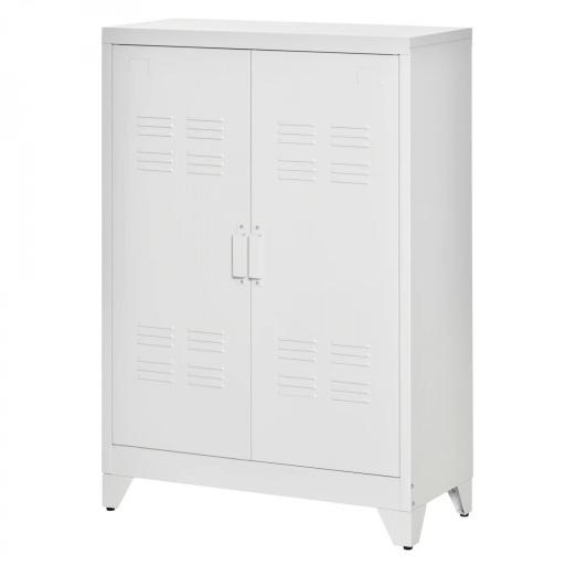 Armario Metálico con 2 Puertas y 2 Baldas Ajustables Mueble Multiusos para Oficina Salón Dormitorio 75x33x110cm Blanco [8]