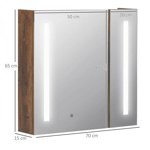 Armario con Espejo de Baño con Luz LED Mueble de Baño Colgante con Interruptor Táctil 70x15x65cm Marrón Rústico [1]