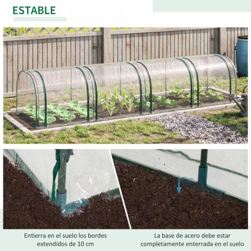 Invernadero para Jardín Terraza 395x100x80 cm para Cultivo de Plantas Tipo Túnel Marco Acero y PVC Transparente y Verde [5]