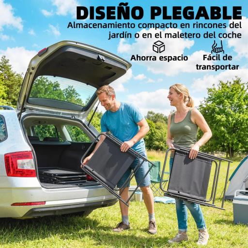 Pack de 4 Sillas de Camping Plegables con Respaldo Alto Asiento Ancho y Reposabrazos Tela Textilene Transpirable Negro [4]