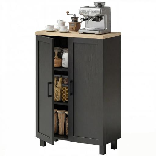 Aparador de Salón Estrecho de 2 Puertas Armario de Cocina con Estante Ajustable para Entrada 60x30x90 cm Negro [9]