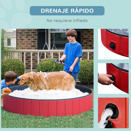 Piscina Plegable para Perros Gatos Ø160x30 cm Bañera Portátil para Mascotas PVC Antideslizante Múltiples Usos para Interiores y Exteriores Rojo [2]
