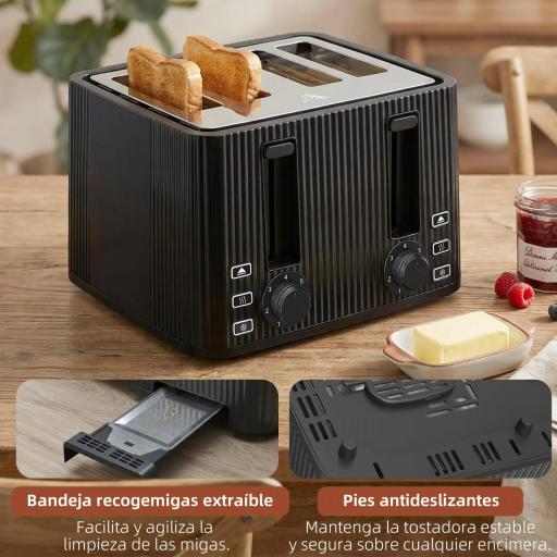 Tostadora 4 Ranuras Anchas 7 Niveles de Tostado Función Descongelar Recalentar y Cancelar Bandeja Extraíble Negro [5]