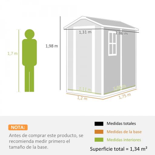 Cobertizo de Jardín Exterior 2,1 m² 131x186x198 cm Caseta de Jardín con Suelo Ventana y Puerta con Cerradura Gris [0]