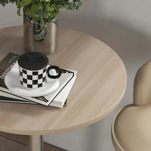 Mesa Alta Cocina Mesa Alta Bar Redonda para 2 Personas Altura Ajustable Tablero Giratorio 360° 60x60x91 cm Roble Claro [6]