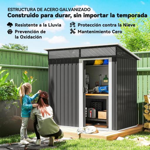 Caseta de Jardín Metálica con Puerta Corredera Ventanas y Ventilación para Almacenaje Exterior 195x122x159/182 cm Gris [2]