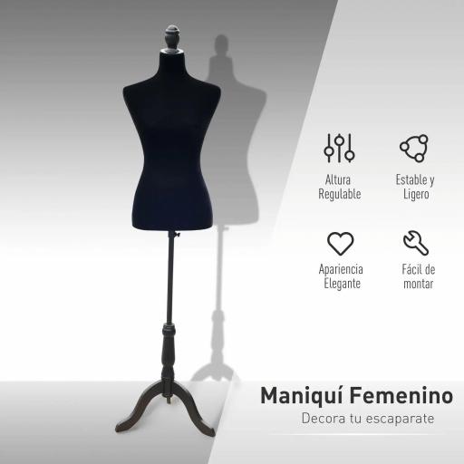 Maniquí de Costura Ajustable a 130-168 cm con Trípode de Madera para Fotografía de Moda Exposición de Prendas Negro [2]