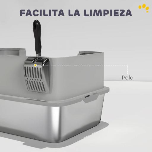 Arenero para Gatos de Acero Inoxidable XL con Borde Alto Pala Fácil de Limpiar Prueba de Fugas 60x40x29,5 cm Gris [4]