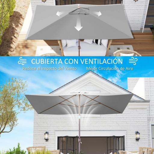 Toldo de Recambio de Sombrilla de 3x2 m Toldo de Repuesto para Sombrilla con Ventilación Superior Protección UV 50+ Gris [6]