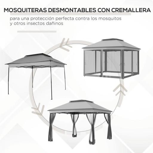Carpa Plegable Gazebo 3,3x3,3 m con 4 Paredes Laterales de Malla Anti-UV y Bolsa de Transporte Gris Claro [5]