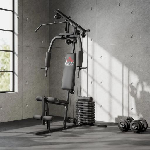 Máquina de Musculación con Pesas Ajustables de 45 kg Prensa de Pecho y Piernas Polea 135x103x200 cm Negro [2]