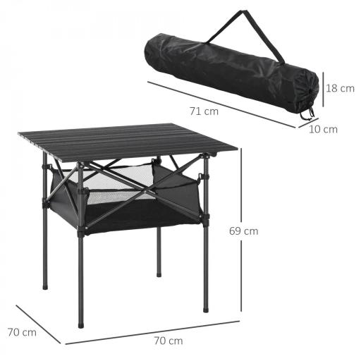 Mesa de Camping Plegable con Almacenaje de Malla y Bolsa de Transporte para Exterior Jardín y Picnic 70x70x69 cm Negro [1]