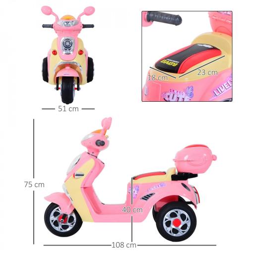 Coche Triciclo Moto Eléctrica Infantil Correpasillos a Batería Niños +3 años 6V Metal + PP 108x51x75cm Rosa [1]