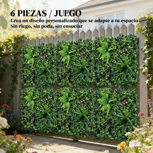 Set de 6 Setos Artificiales Ocultación Jardín 50x50 cm Tipo Milán Fácil Montaje Anti-UV para Terraza Balcón Verde [5]