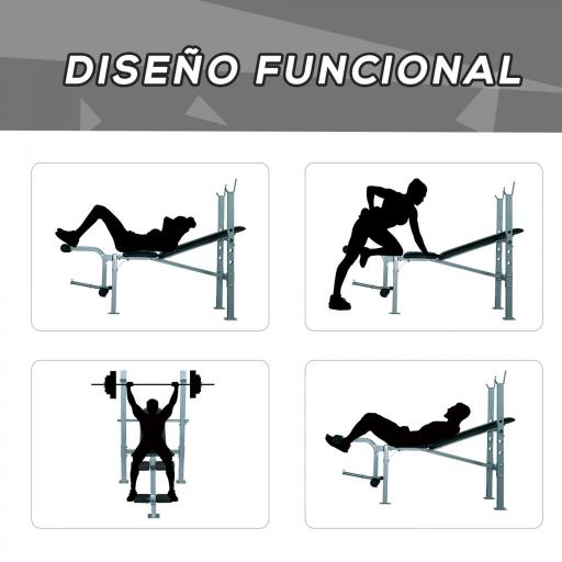 Banco de Musculación Banco de Pesas Maquina de Fitness Entrenar Musculos 165x68x114cm con Respaldo Regulable Espuma [3]