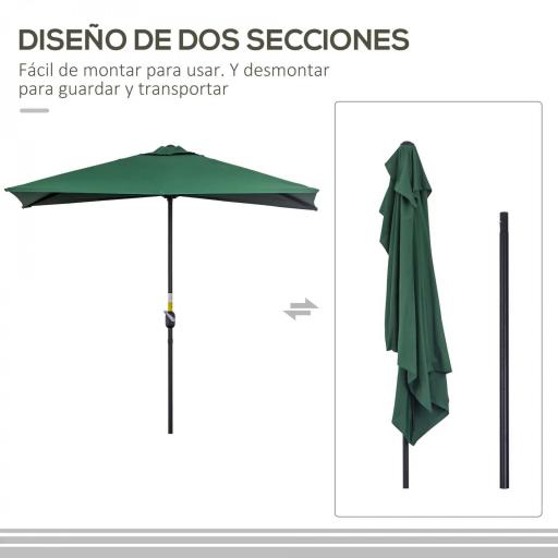 Parasol para Pared 230x130x245 cm Media Sombrilla con Manivela Protección UV 30+ Impermeable Verde [3]