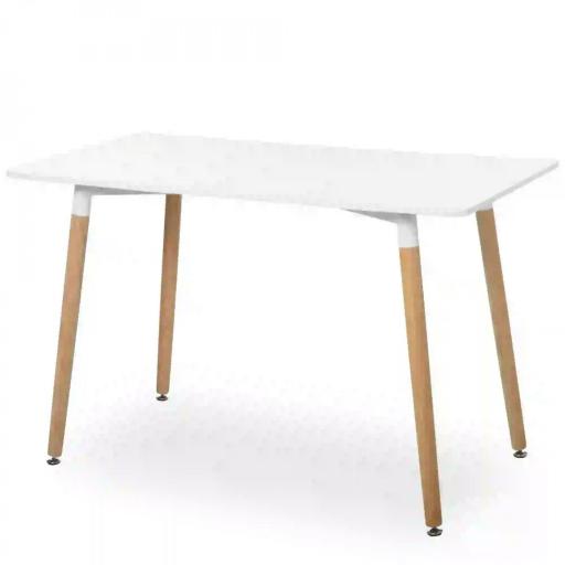 Mesa de Comedor Estilo Nórdico Mesa de Cocina con Patas de Madera de Haya Estructura de Metal 120x60x75 cm Blanco [9]