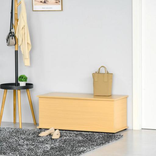 Baúl de Almacenamiento de Madera Taburete para Almacenaje con Tapa para Dormitorio Salón Carga Max. 120 kg 100x40x40 cm Natural