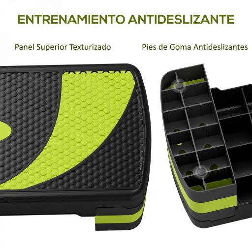 Step de Aeróbic para Fitness Antideslizante con Altura Regulable 3 Niveles 10/15/20 cm Carga 150 kg 80x31x20 cm Verde [3]