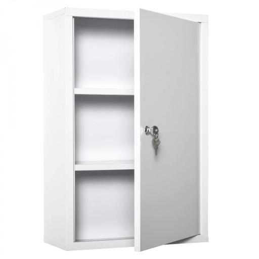Botiquín de Pared de Metal con 3 Estantes y Cierre con Llave Armario de Medicamentos 40x18x60 cm Blanco [3]