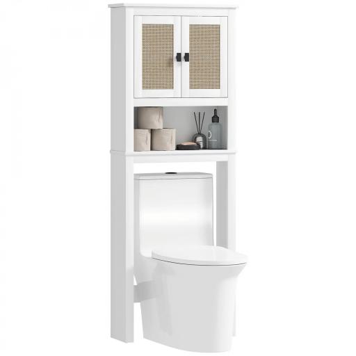 Mueble sobre Inodoro con 2 Puertas con Frontal de Ratán Compartimento y Estante Ajustable 60x19,5x160 cm Blanco [9]