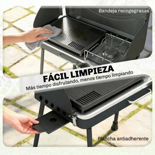 Barbacoa de Gas Portátil 2 en 1 Propano 7 kW de Mesa o de Pie con Plancha Grande Patas Desmontables Negro [3]