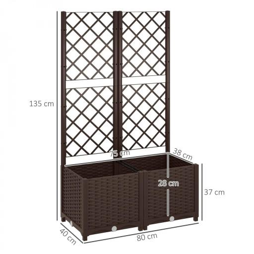 Jardinera con Enrejado de Plástico para Plantas Trepadoras con Drenaje y Amplio Espacio de Cultivo 80x40x135 cm Marrón [1]