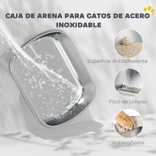 Arenero para Gatos de Acero Inoxidable XL con Tapa Abatible Laterales Altos Entrada Superior Pala Blanco [2]