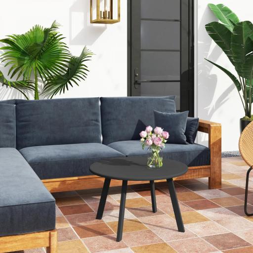 Mesa de Centro Redonda de Metal con Patas Antideslizantes y Borde Seguro para Patio Balcón Salón Ø70x42 cm Negro