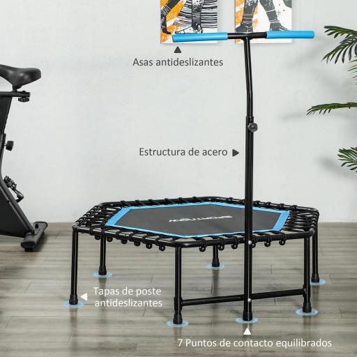 Trampolín de Fitness 114x114x132 cm con Mango Ajustable de 3 Niveles y Marco de Acero Azul [4]