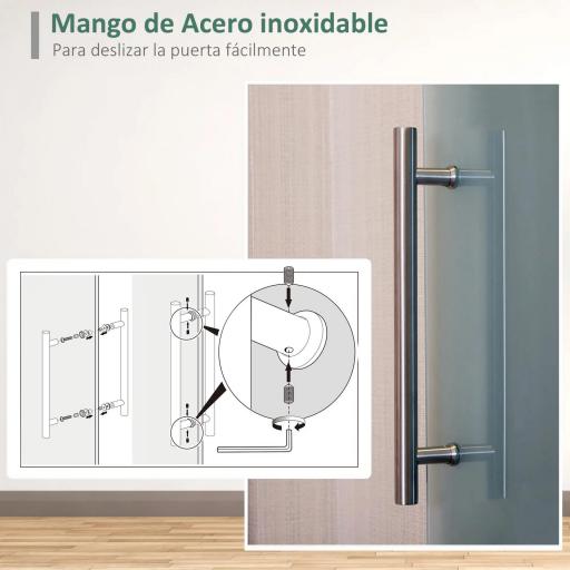 Puerta Corredera de Cristal Satinado 102,5x205 cm Puerta Corrediza con Riel Tirador y Cristal de Seguridad Translúcido [5]