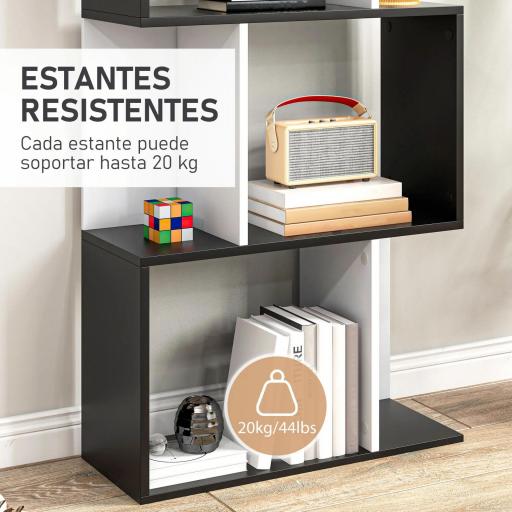 Estantería en Forma de S Alta con 5 Estantes Diseño Moderno para Salón Oficina 60x24x184,5cm Blanco y Negro [4]