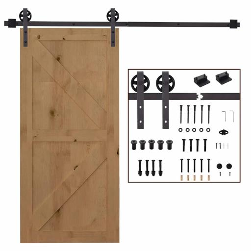 6FT/183cm Herraje para Puerta Corredera Kit de Puerta Corrediza de Madera con Guía de Suelo Riel de Acero al Carbono Café Oscuro [9]